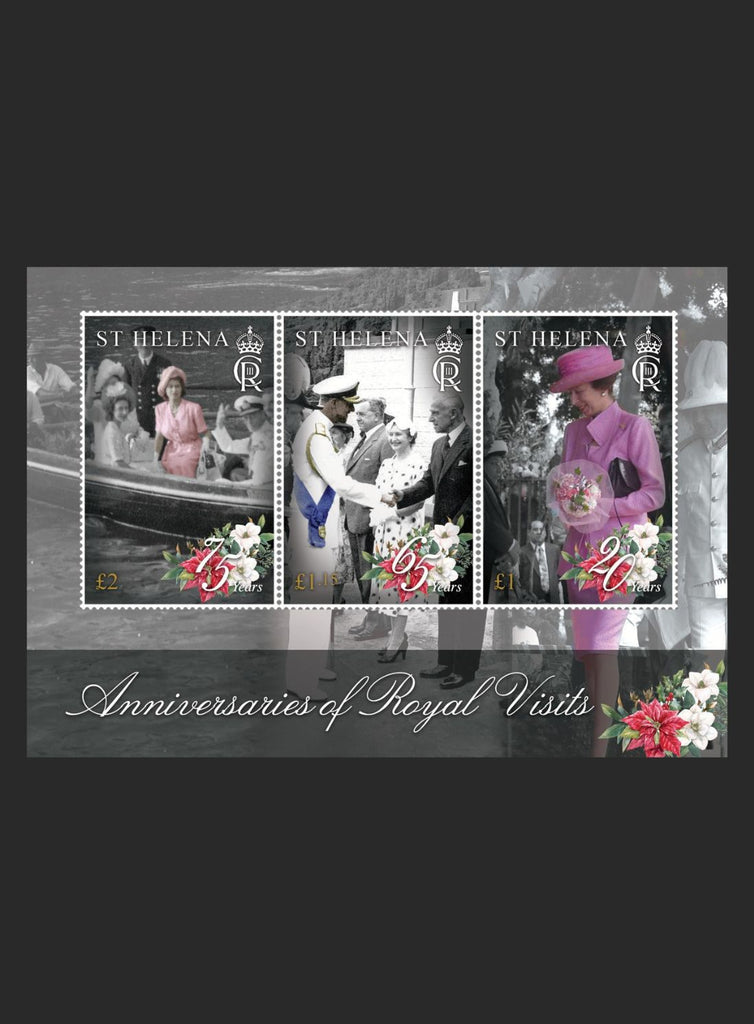 St. Helena Anniversaries of Royal Visits £2, £1, £1.15, 3v M/S