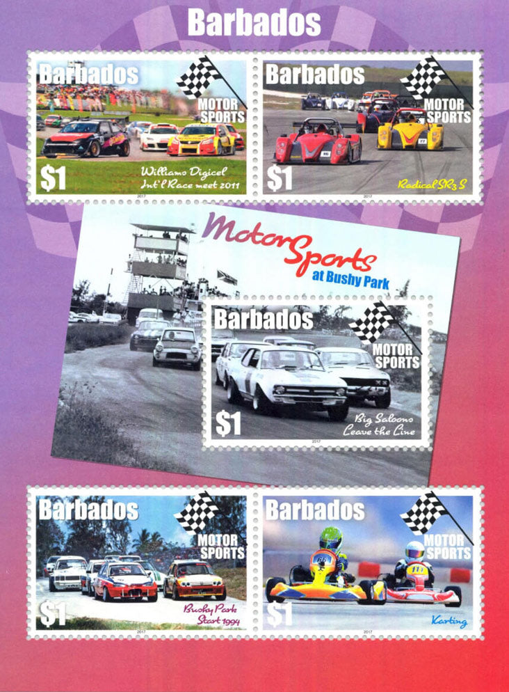 Barbados Motorsport 5 value miniature sheet 12/6/17