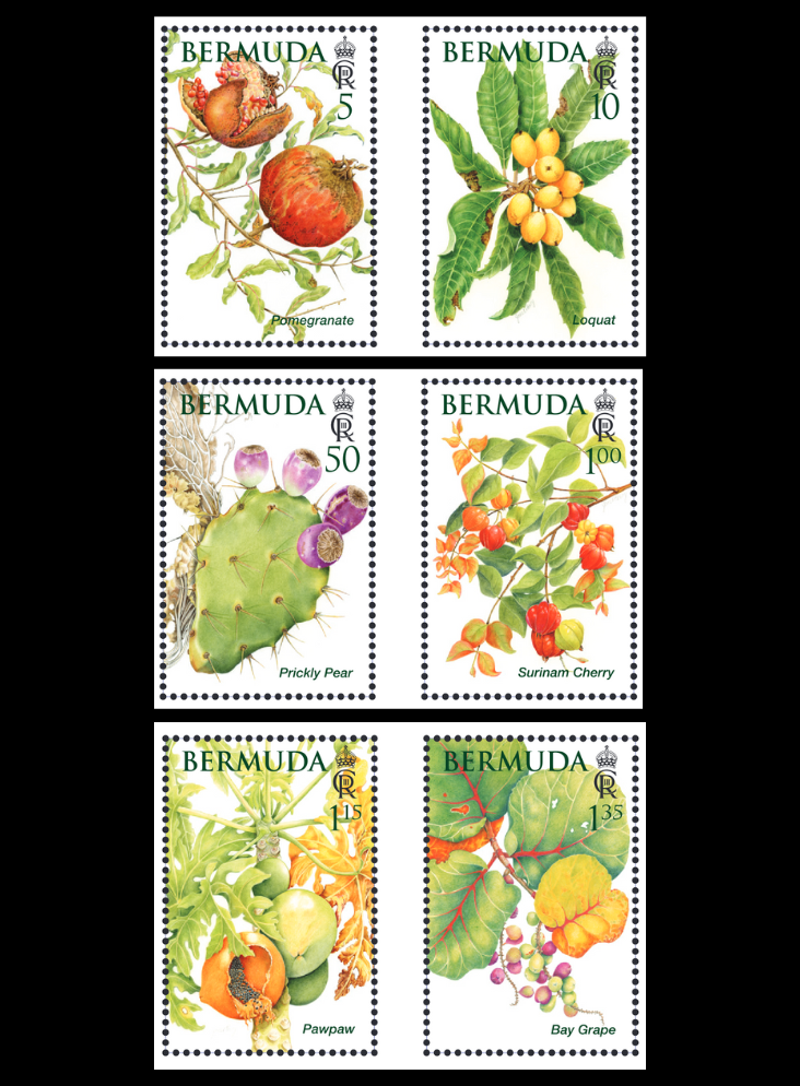 Bermuda Fruits 6 Value stamps