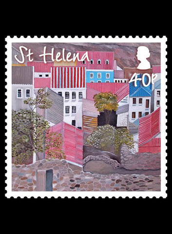 St Helena Paintings of Main St. Buildings se-tenenant 4 value strip 1/1/15